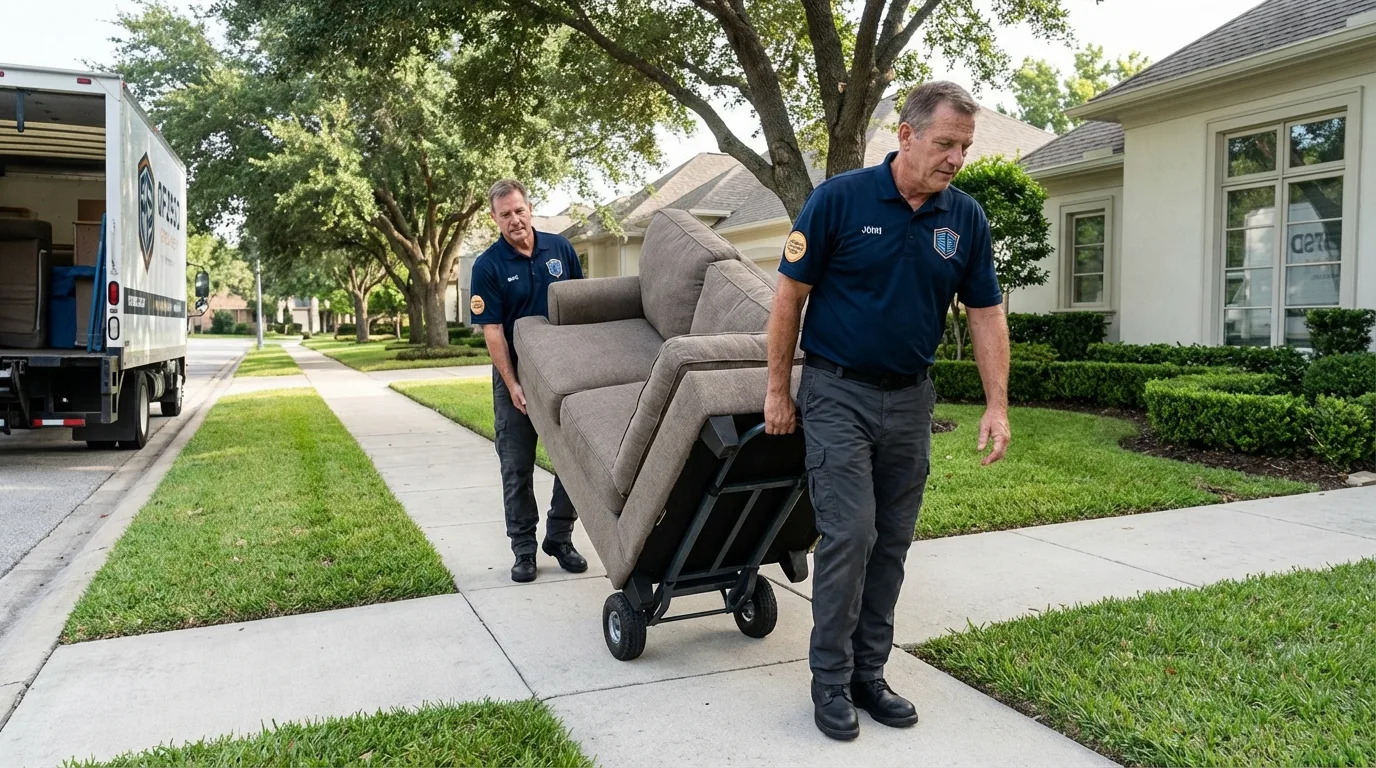 Local residential moving crew loading furniture in Mondovi, WI